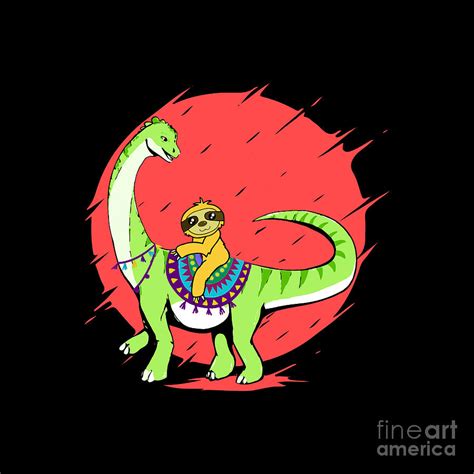 Funny Sloth Riding Dinosaur Digital Art By Mo Said Fine Art America