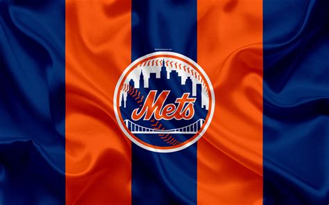 Download Wallpapers New York Mets 4k Logo Silk Texture American
