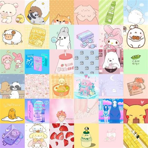 Kawaii Wall Collage Kit Kawaii Anime Pastel Aesthetic Etsy Wall