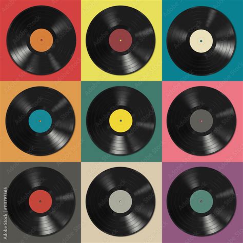 Vinyl Records With Colorful Labels Stock Vector Adobe Stock