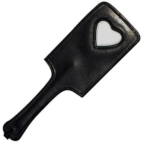 Elite Spanking Paddle Black Leather White Heart Rectangle Fetshop