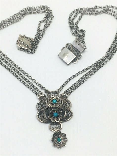 Stunning Vintage Filigree Necklace Silver Stamped Etsy