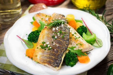 Sea Bass Fillet With Vegetables Stock Image Image Of Broccoli Meal 49329241