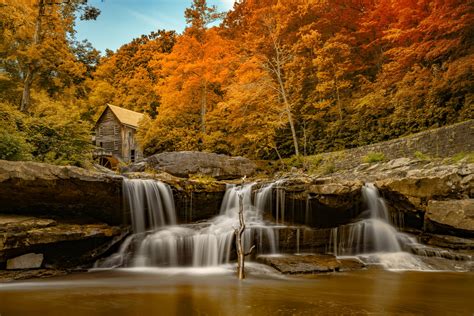 Usa Autumn Rivers Waterfalls Mill Glade Creek Grist Mill