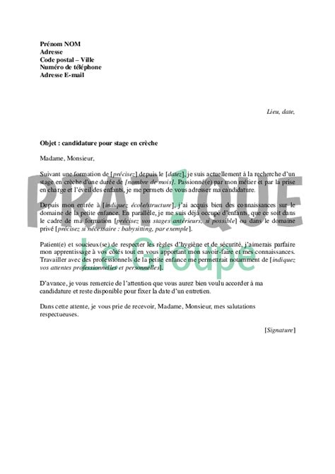 Lettre De Candidature Pour Un Stage En Crèche Pratiquefr