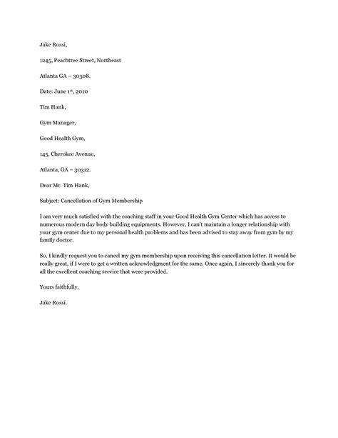 Cancel Gym Membership Letter Cancel Gym Membership Letter Is Written