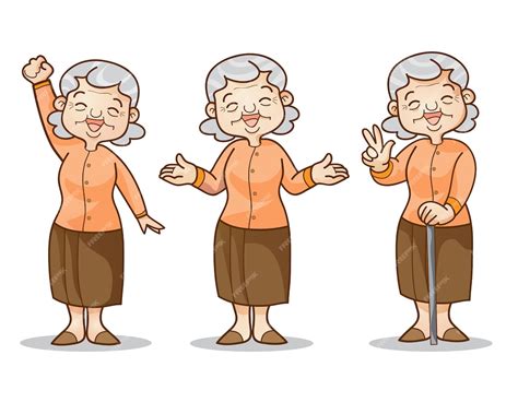 Conjunto De Personajes De Dibujos Animados De Anciana Vector Premium