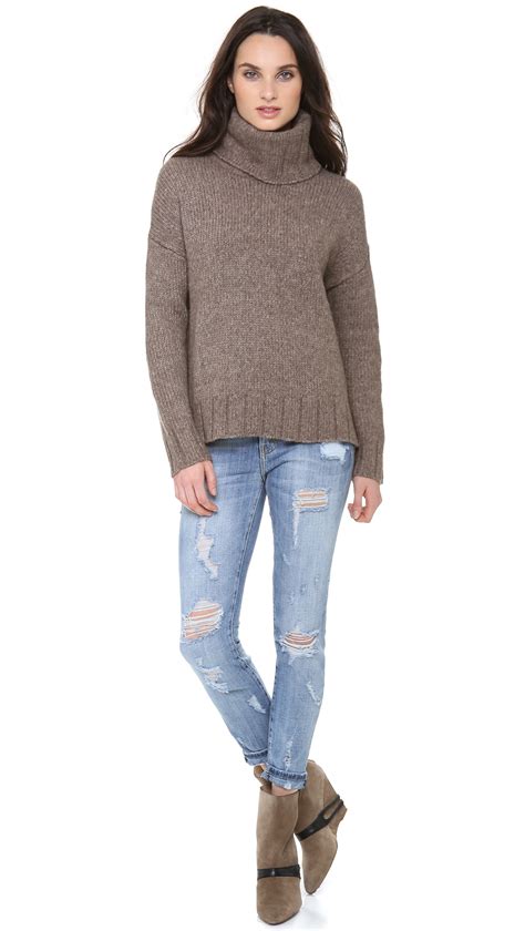 Nili Lotan Oversized Turtleneck Sweater In Brown Lyst