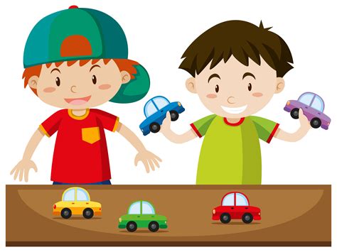 Two Boys Playing With Cars 303836 Vector Art At Vecteezy