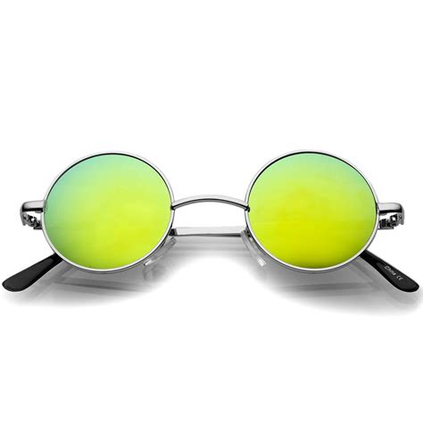 Sunglass La Sunglassla Small Retro Lennon Style Colored Mirror Lens Round Metal Sunglasses