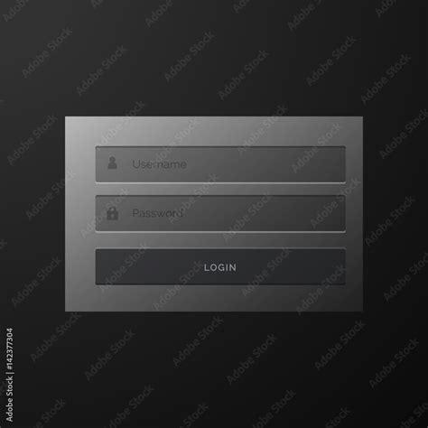 Dark Black Login Form User Interface Template Design Stock Vector