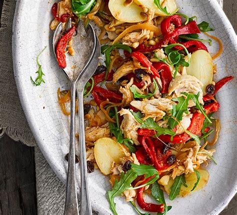 catalan chicken recipe with potato and pepper salad olivemagazine