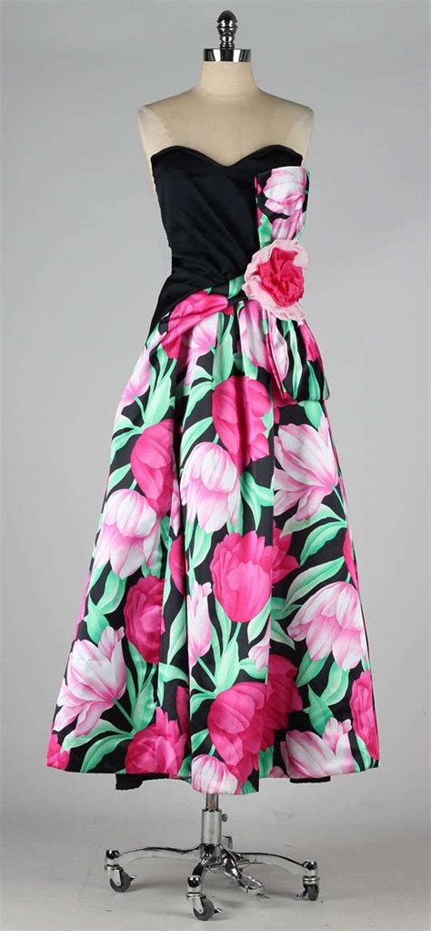 Vintage 1980s Victor Costa Strapless Floral Dress Evening Dresses