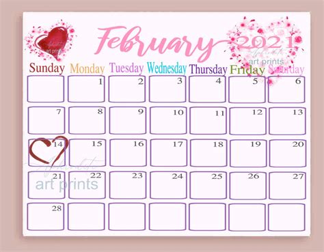 Beautiful Calendar February 2021 Valentine Theme Planner Etsy