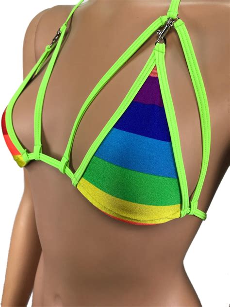 Rainbow Triangle Bikini Top Lgbt Gay Pride Swimwear Rave Etsy