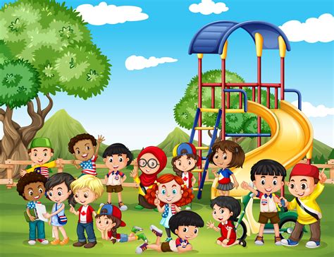 Children Playing In The Park 365328 Vector Art At Vecteezy
