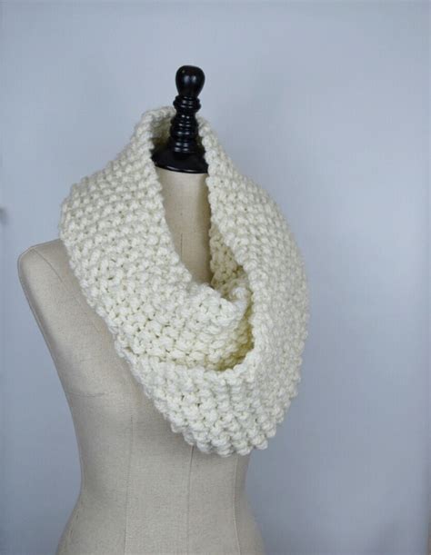 Cream Long Infinity Scarf Chunky Knit Circle Scarf Cowl