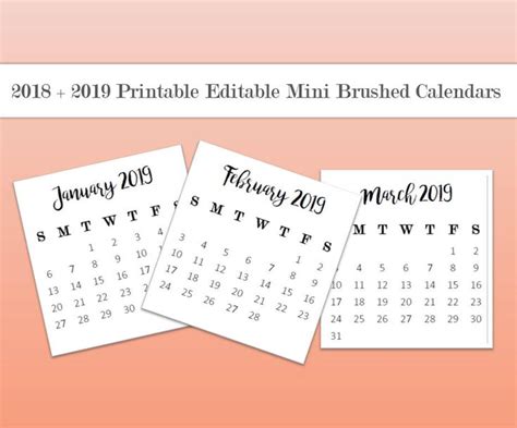 2022 Brushed Mini Calendars Editable Printable Template Etsy Canada