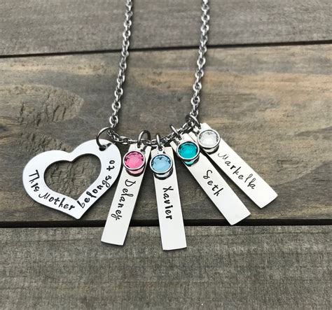 Mom Necklace 1 2 3 4 5 Name Birthstone T Custom Engraved Necklace Jewelry Mother Child