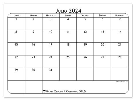 Calendario Julio 2024 Simplicidad LD Michel Zbinden NI