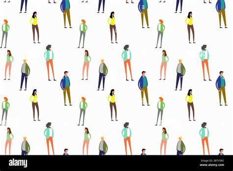 People Seamless Pattern With Set Of Flat Characters Men Women Stock