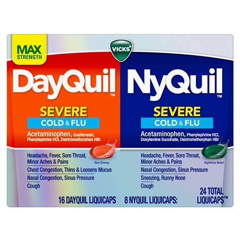 Vicks Dayquil Nyquil Severe Cough Cold And Flu Relief Liquicaps 24 Ct