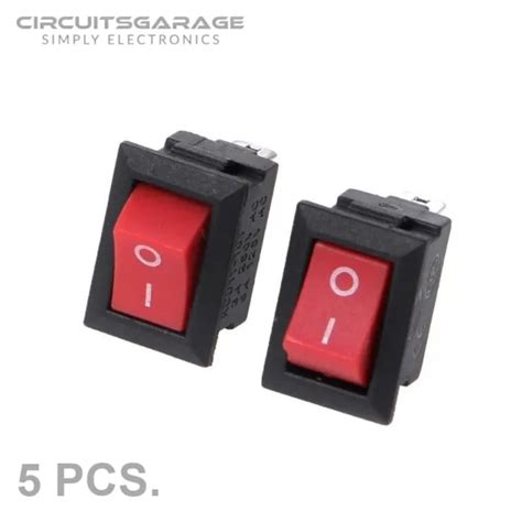 5 X Mini Rocker Switch 2 Pin On Off Spst 125vac6a 250vac3a Red Kcd11