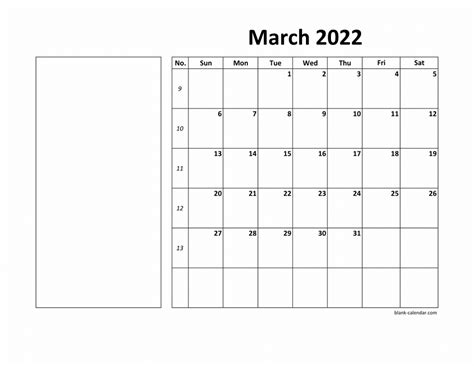 Free Download Printable March 2022 Calendar Large Box Holidays Listed