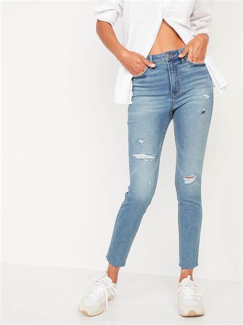 Extra High Waisted Rockstar 360° Stretch Super Skinny Cut Off Jeans For
