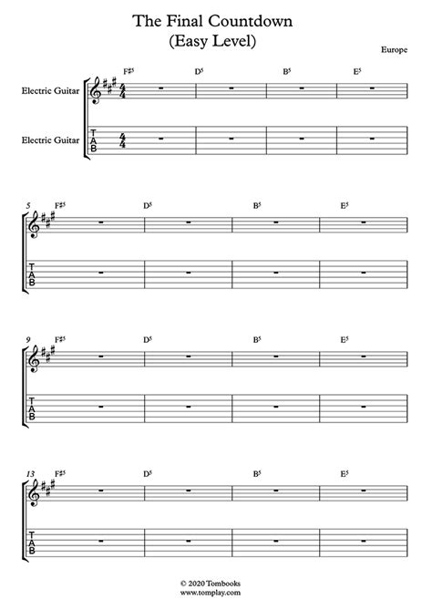 With over 290,000 songs, you should have no problem finding a new song to. Guitar Sheet Music Final Countdown (Easy Level) (Europe)