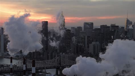 Midtown Manhattan Smoke Stacks And Skyscrapers In Winter New York City