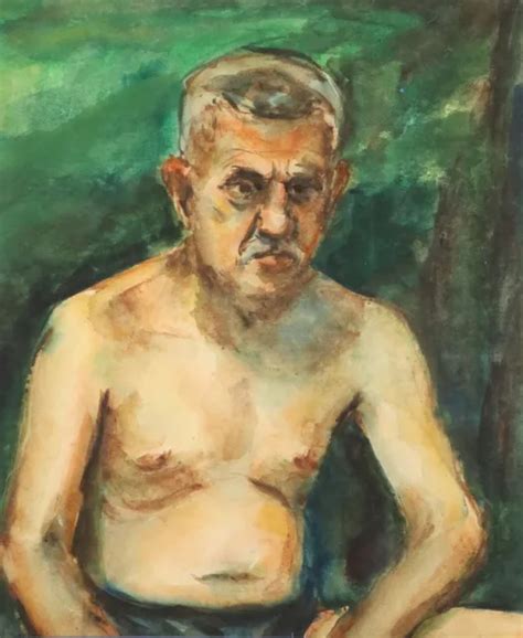 VINTAGE WATERCOLOUR PAINTING Woman Nude Elderly Male Portrait 126 00