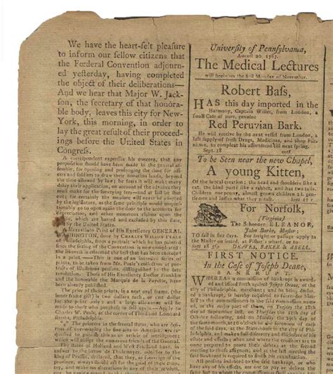 Lot Philadelphia Newspaper From September 18 1787 Reporting On The