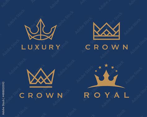 Royal Crown Logo Set Luxury King Brand Icons Elegant Golden Business