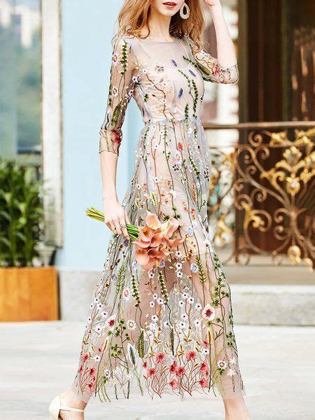 Shop Maxi Dresses Embroidered See Through Look Maxi Dress Online