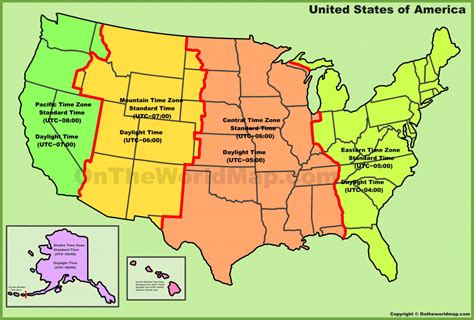Usa Time Zone Map With States With Cities With Clock With
