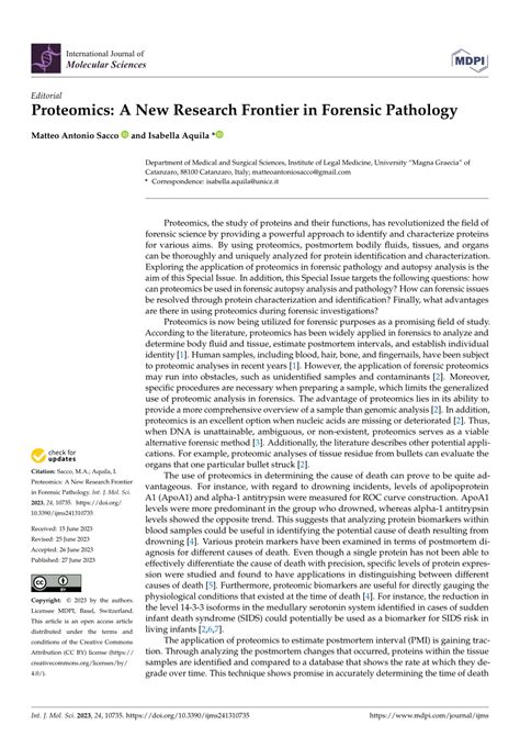 Pdf Proteomics A New Research Frontier In Forensic Pathology