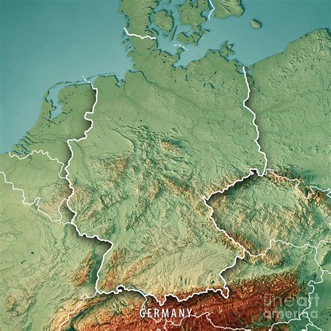 Germany Country 3d Render Topographic Map Border Digital Art By Frank