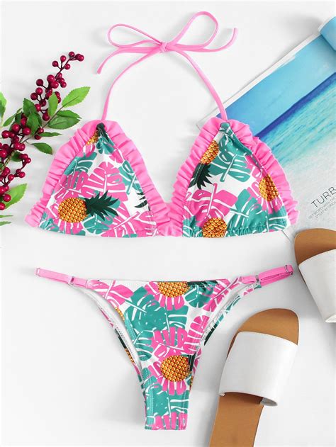 Tropical Print Ruffle Bikini Setfor Women Romwe Bikinis Ruffled Bikini Bikini Pattern