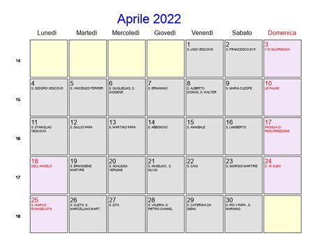 Calendario Aprile 2022 Con Festività E Fasi Lunari Pasqua