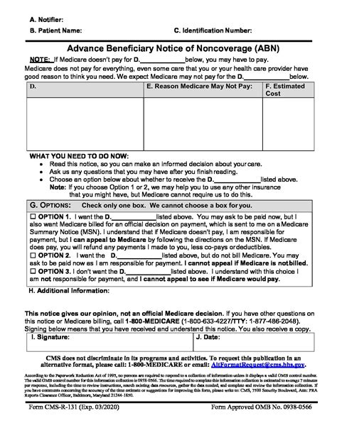 Medicare Abn Printable Form Printable Forms Free Online