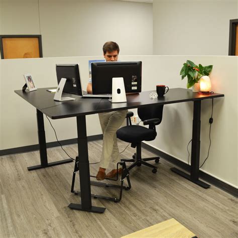 Titan L Shaped Adjustable Sit To Stand Desk W Black Desktop