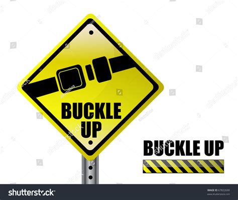 Detail Metal Buckle Up Street Sign Isolated Over A White Background