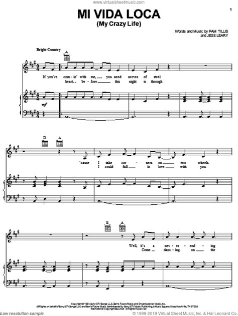 Tillis Mi Vida Loca My Crazy Life Sheet Music For Voice Piano Or