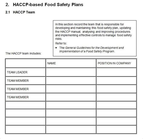 Food Safety Plan Template Printable Templates