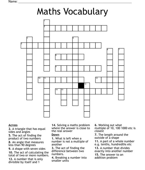 Math Vocabulary Crossword Wordmint