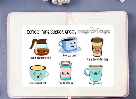 Coffee Puns Sticker Sheet Coffee Sticker Pack T For Etsy