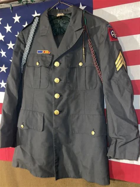 Vintage Us Army 82nd Airborne Green Dress Uniform Set Jacket Vietnam