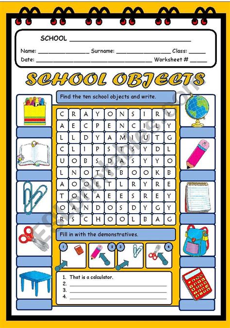 Word Search Classroom Objects