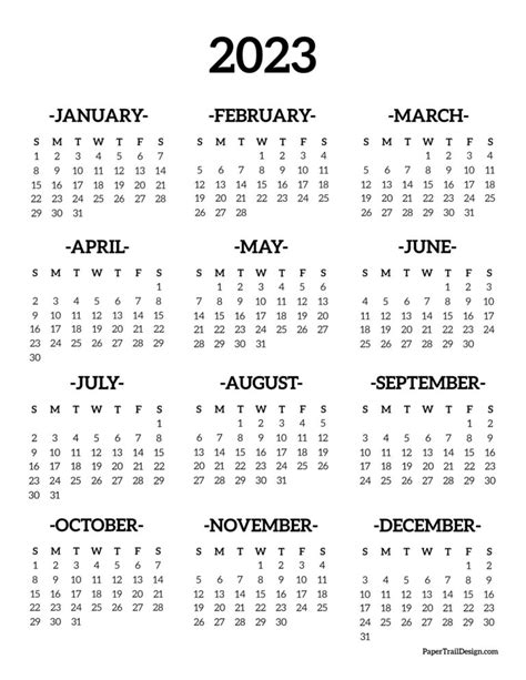 2023 Year At A Glance Free Printable Calendar
